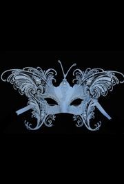 White Butterfly Venetian Masquerade Mask with Metal Laser Cut And Crystals on Eyes