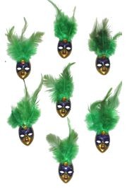 4in Tall x 1 1/4in Wide Purple/ Green/ Gold Plastic Doll Face Pin w/Green Feathers 