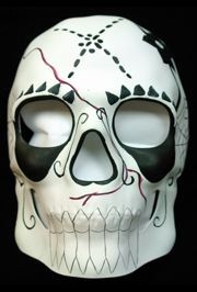 Day of the Dead Full Face Skull Masquerade Mask White with Red and Black Designs 