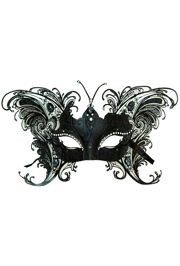Black Butterfly Venetian Masquerade Mask with Metal Laser Cut And Crystals on Eyes