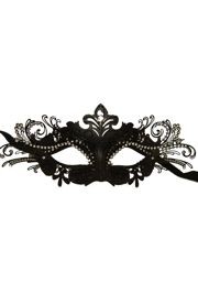Black Venetian Masquerade Mask with Black Metal Laser Cut and Crystals