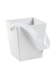 5in x 4 1/2in x 4 1/2in White Cardboard Bucket W/ 6in Ribbon Handle