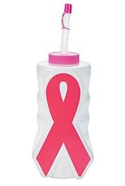7in Plastic Pink Ribbon Molded Water Bottle
