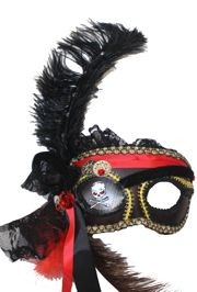 Venetian Masquerade Mask With Pirate Eye Patch Design With Black Ostrich Feathers And Rhinestones 