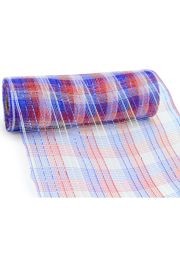 10in Wide x 30ft Metallic Red/ White/ Blue Check Mesh Ribbon