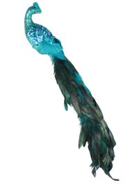 23in Long Teal Glittered Peacock/ Feather Tail w/ Clip