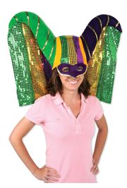 Masked Mardi Gras Hat w/ Sequined Drape