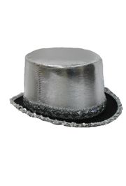 11 1/2in Wide x 5in Tall Silver Velvet Top Hat