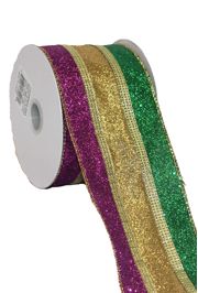 2 1/2in x 30ft Metallic Stripe Mardi Gras Glitter Ribbon 