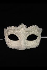 White Wedding Mask with Glitter Scrollwork and Pearls