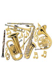 17in - 23 1/2in Tall Gold Foil Musical Instruments Cutouts 