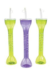 13 1/2in Tall Plastic Mardi Gras Yard Glasses with Lid and Straw 