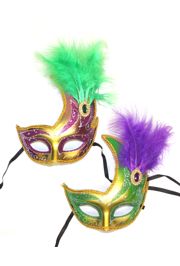 11in Tall x 8in Wide Fancy Plastic Mask w/ Feathers and Jewel on the Side