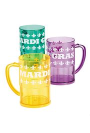 4 3/4in Tall Plastic Mardi Gras Mugs w/ Fleur de Lis Design