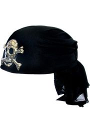 Black Satin Pirate Scarf Hat/ Cap w/ Skull 