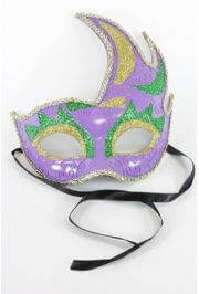 8in Tall x 7in Wide Plastic Mardi Gras Mask w/ Glitter