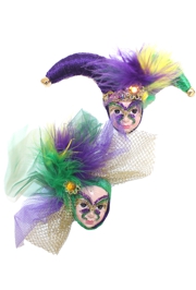 Mardi Gras Jester Head Pin w/ Feathers