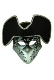 Black Pirate Skull Masquerade Mask With Silver Design 