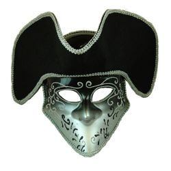 Black Pirate Skull Masquerade Mask With Silver Design 