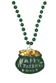 33in Shamrock and Pot of Gold Bead w/3in Happy St. Patrick's Day Medallion 
