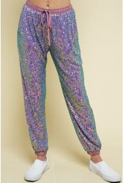 Mardi Gras Sequin Joggers with pockets Size SMALL