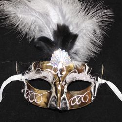Silver Feather Mask with Jewel and Glitter Accents