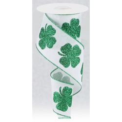2.5in Wide x 30ft Bold Clover Print On Royal St Patrick's Day Ribbon