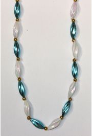 38in Metallic Turquoise/ White Pearl Swirl Necklace 