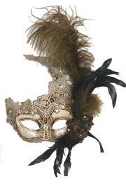 Venetian masks adorned with feathers.