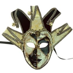 16in Wide x 18in Tall Venetian Female Black/ White Jester Mask