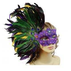 Mardi Gras Venetian Macrame Mask w/ Feathers on the side