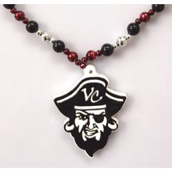 38in 12mm/6mm Metallic Black/ Silver/ Maroon Beads with one Polystone Medallion with VC artwork Victoria College